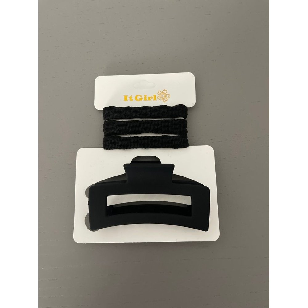 NEW HAIR CLIP SQUARE SHAPE WITH HAIR TIES COLOR BLACK  SOFT MATTE
